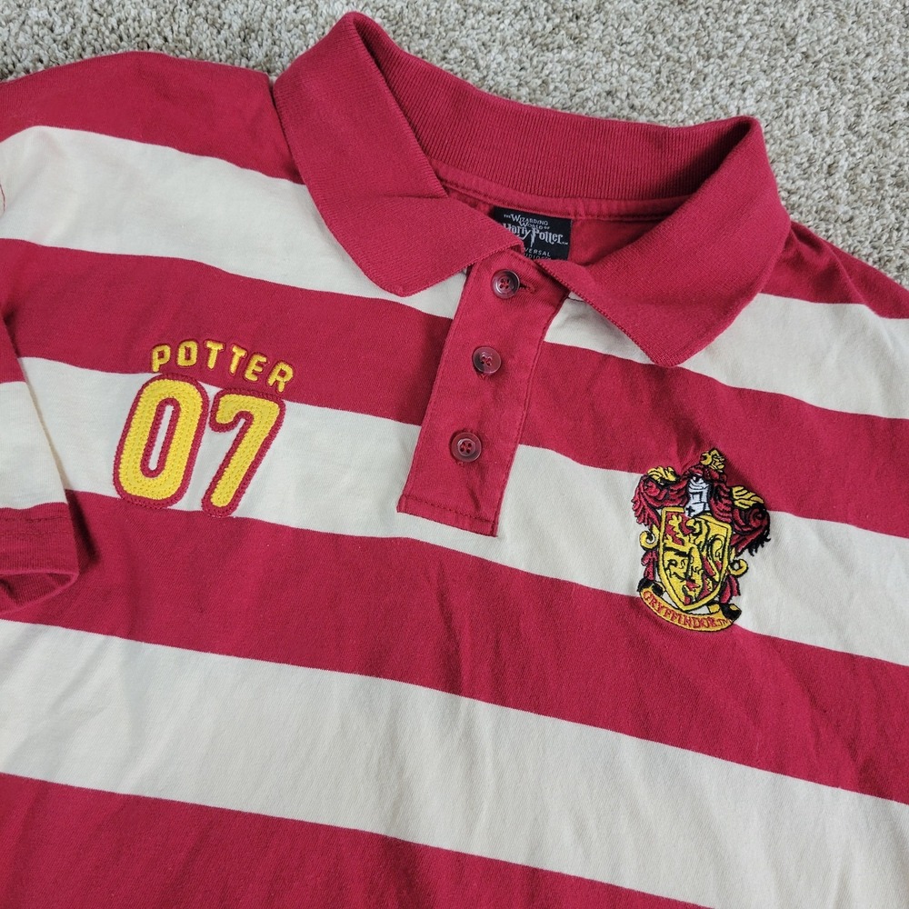 Harry‎ Potter Mens XL Red White Striped Potter 07 Stretch Knit Polo SS